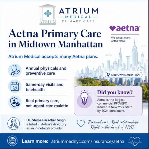 Atrium accepts various Aetna plans, including PPO, Indemnity, POS, EPO, HMO, Medicare