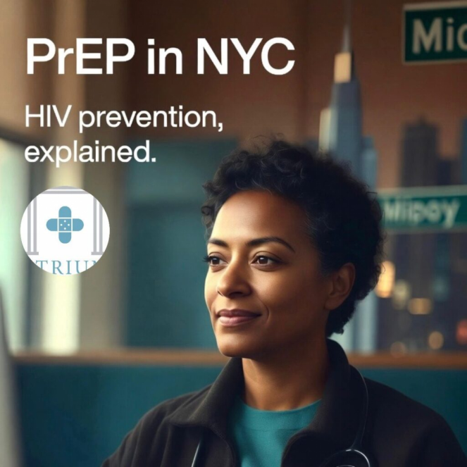 Atrium Medical primary care clinician in Midtown Manhattan discussing PrEP HIV prevention options with a patient in a private exam room.